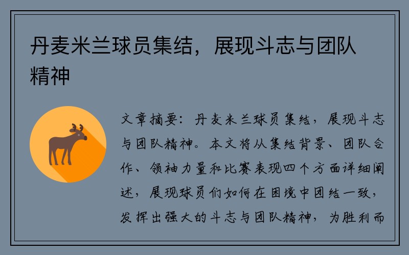 丹麦米兰球员集结，展现斗志与团队精神